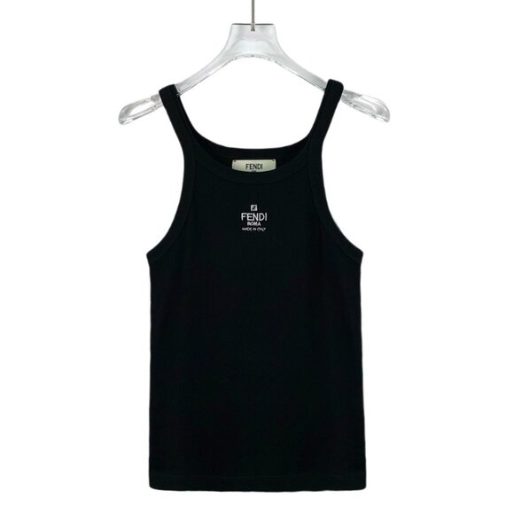 Fendi Black Logo Embroidered Cotton Tank Top - Picture 1 of 8